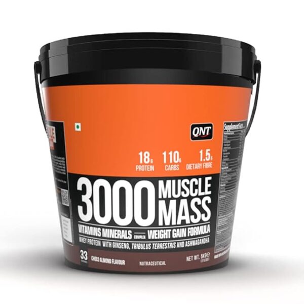 QNT Muscle Mass 3000 Muscle Mass Gainer Supplement (Choco Almond, 5 Kg)