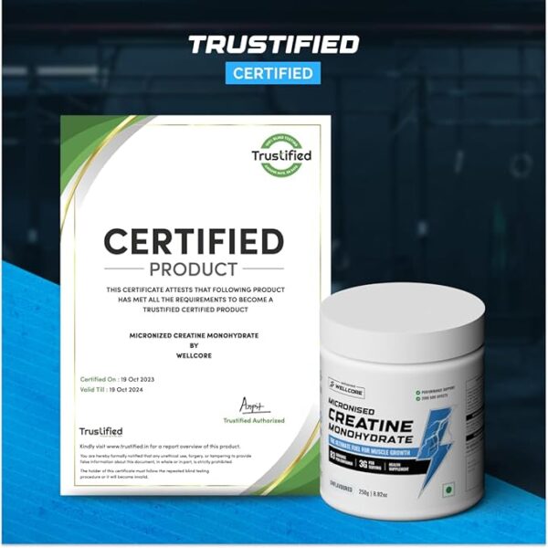 Wellcore - Micronised Creatine Monohydrate (250g, 83 Servings) | 100% Pure Creatine | Unflavored | Supports Athletic Performance and Power - Image 3