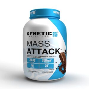 GENETIC NUTRITION Mass Attack 28.3G, 3G Creatine, 700Kcal, 24 Vitamins & Minerals Per Serving (Chocolate Fudge