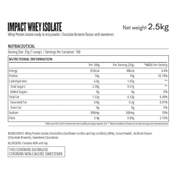 Myprotein Impact Whey Isolate - 2. 5 Kg (Chocolate Brownie) - Image 3