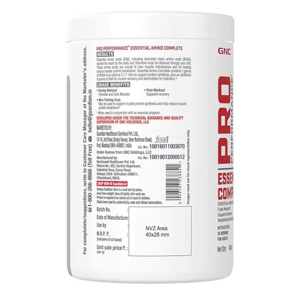 GNC Pro Performance Essential Amino Complete | 450 gm | 30 Servings | - Image 2