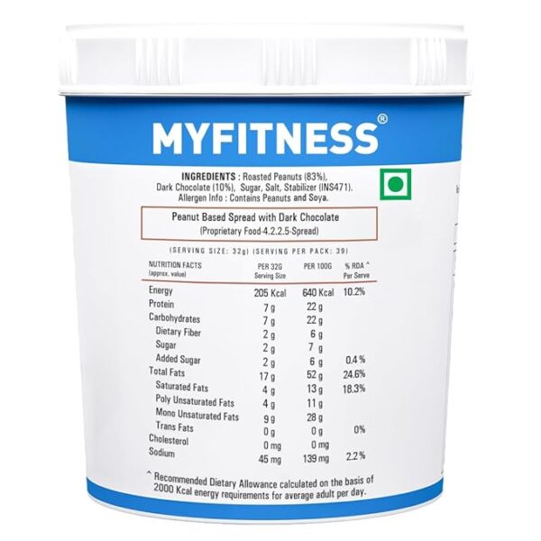 Myfitness Chocolate Peanut Butter Crunchy 1.25kg | 23g Protein | Dark Chocolate Flavour | Rich Protein | Rich Fibre - Image 2