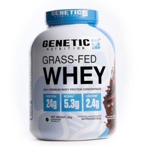 Genetic Nutrition Grass-Fed Whey Protein 24g Protein per serving(2kg, Chocolate Ganache)