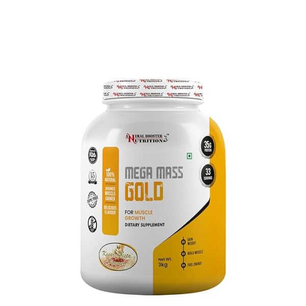 Animal Booster Nutrition Mega Mass Gold Weight Gainer  Kesar Pista(33Servings/3KG)