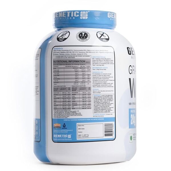 Genetic Nutrition Grass-Fed Whey Protein 24g Protein per serving(2kg, Chocolate Ganache) - Image 3