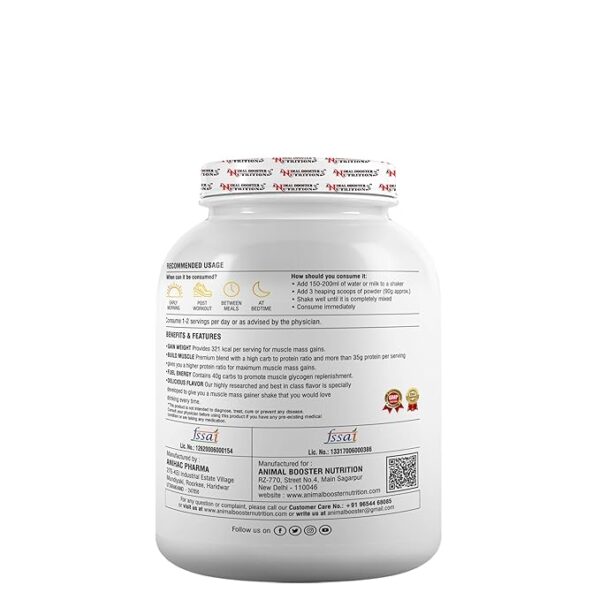 Animal Booster Nutrition Mega Mass Gold Weight Gainer  Kesar Pista(33Servings/3KG) - Image 3