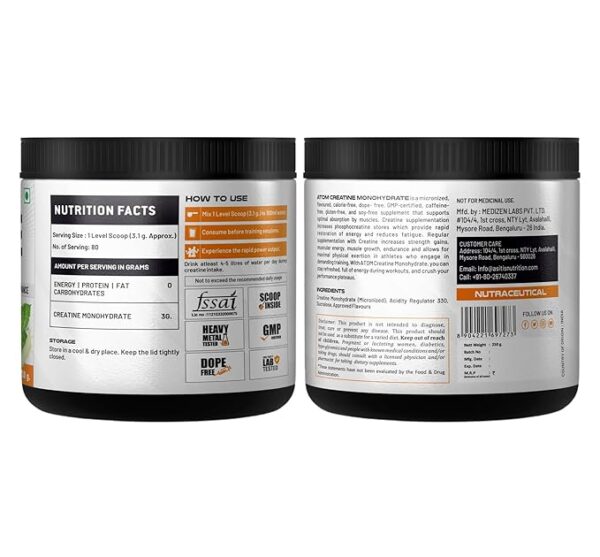 ATOM Creatine Monohydrate 250g - 80 Servings  Mint mojito Flavour - Image 3