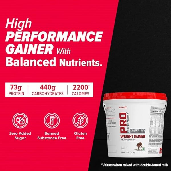 GNC Pro Performance Weight Gainers/Mass Gainers  (5 kg, Double Chocolate) - Image 3