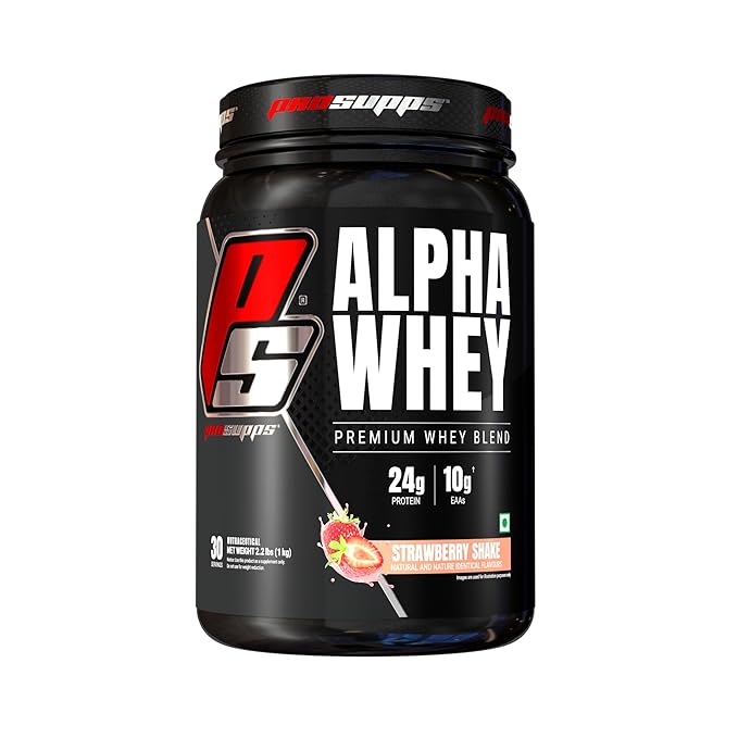 PS PROSUPPS Alpha Whey Protein| 1Kg (Strawberry Shake) 24G Protein|10G Eaa