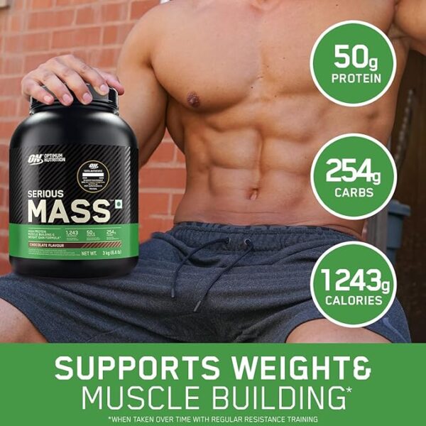 OPTIMUM NUTRITION (ON) Serious Mass High Protein High Calorie Weight Gainer Powder - 3 kg (Chocolate) with Vitamins and Minerals, Vegetarian - Image 3