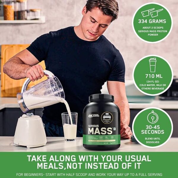 OPTIMUM NUTRITION (ON) Serious Mass High Protein High Calorie Weight Gainer Powder - 3 kg (Chocolate) with Vitamins and Minerals, Vegetarian - Image 2