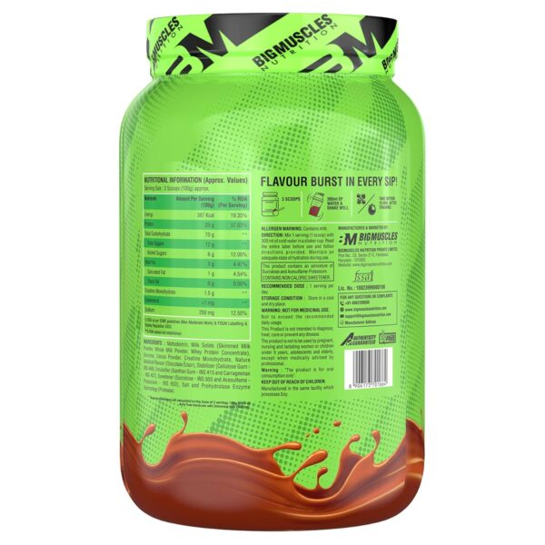 Bigmuscles Nutrition Body Fuel Hardcore Mass Gainer (1kg, Chocolate Eclair) - Image 3