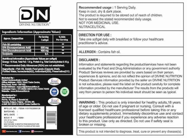 Divine Nutrition Triplex Fish Oil (Triple Strength 90 Softgels) - Image 2