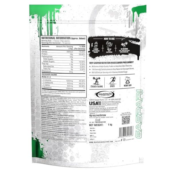 Gaspari Nutrition Mass Gainer – Premium Chocolate Bliss ;1Kg - Image 2