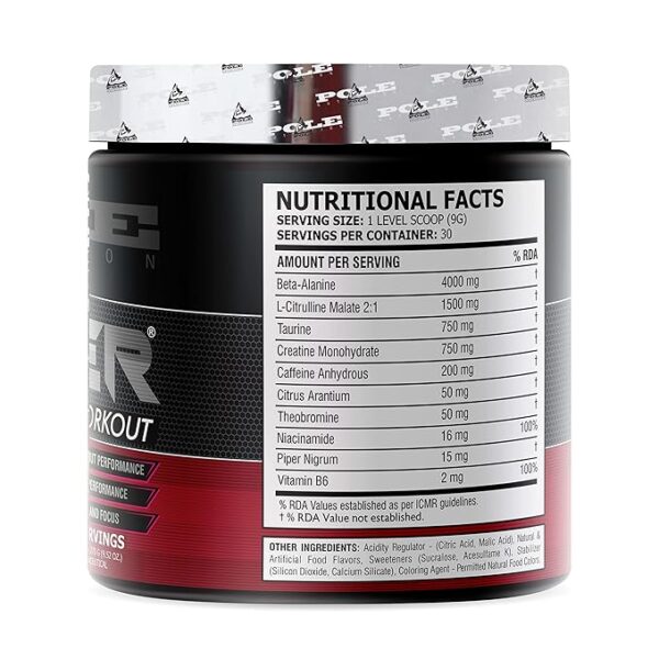 Pole Nutrition Teazer Pre-Workout - Black Berry Flavor, 270gm, 30 Servings - Image 3