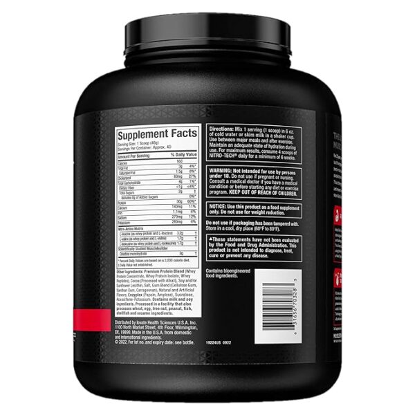 MuscleTech Nitro-Tech Whey Protein, 1.81kg (4lbs) - Image 3