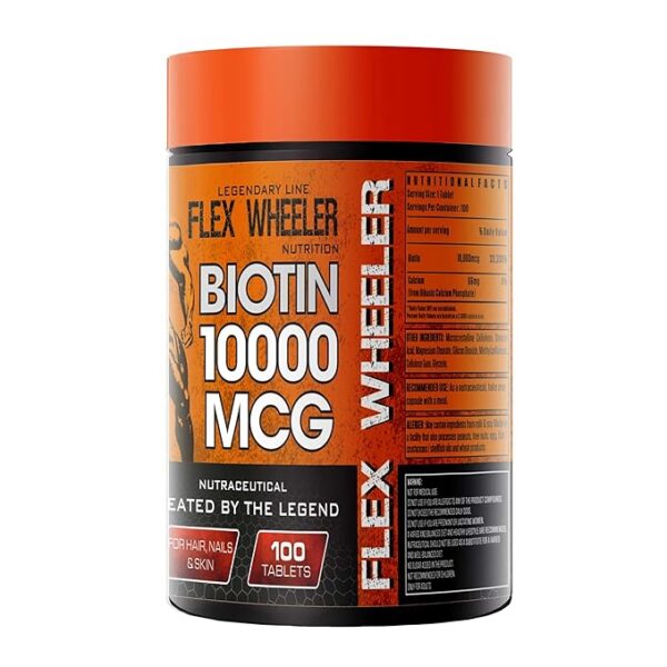 Flex Wheeler Nutrition Biotin 10000 MCG  100 Tablets - Image 2