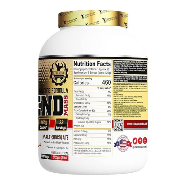 Dexter Jackson Legend Mass - Premium Lean Mass Gaining Formula | Malt Chocolate Flavor | 2722g, 6 lbs - Image 2