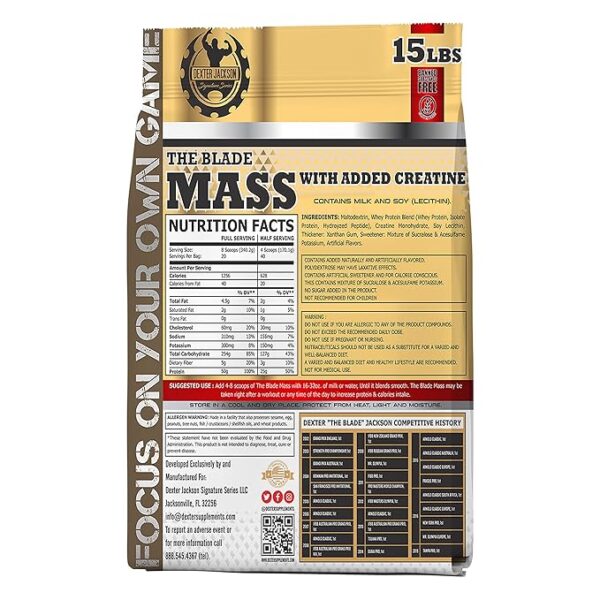 Dexter Jackson The Blade Mass | Added Creatine | 6804g (15 lbs) | Rich Chocolate Flavor | - Image 2