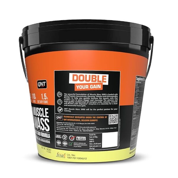 QNT Muscle Mass 3000 Muscle Mass Gainer Supplement (Choco Almond, 5 Kg) - Image 3