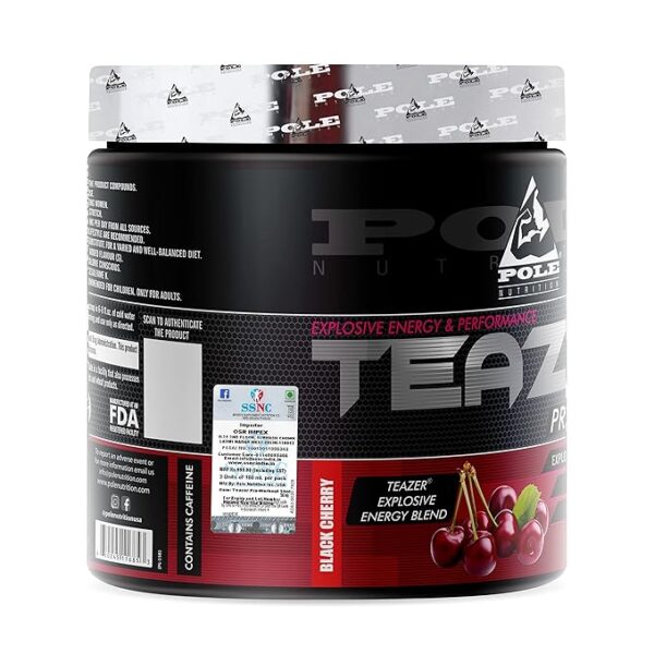 Pole Nutrition Teazer Pre-Workout - Black Berry Flavor, 270gm, 30 Servings - Image 4