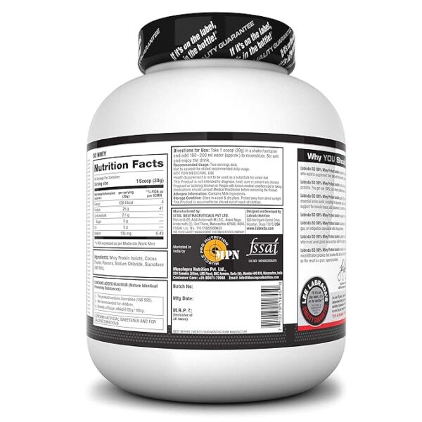 Labrada 100% Whey Isolate 4.4 lbs/2kg (Chocolate) ( 25g Protein, 66 Servings) - Image 3
