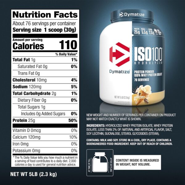 Dymatize Nutrition ISO 100 Whey Protein Powder with Hydrolyzed 100% Whey Protein Isolate, 5 lbs, 2.3 Kg - Image 3