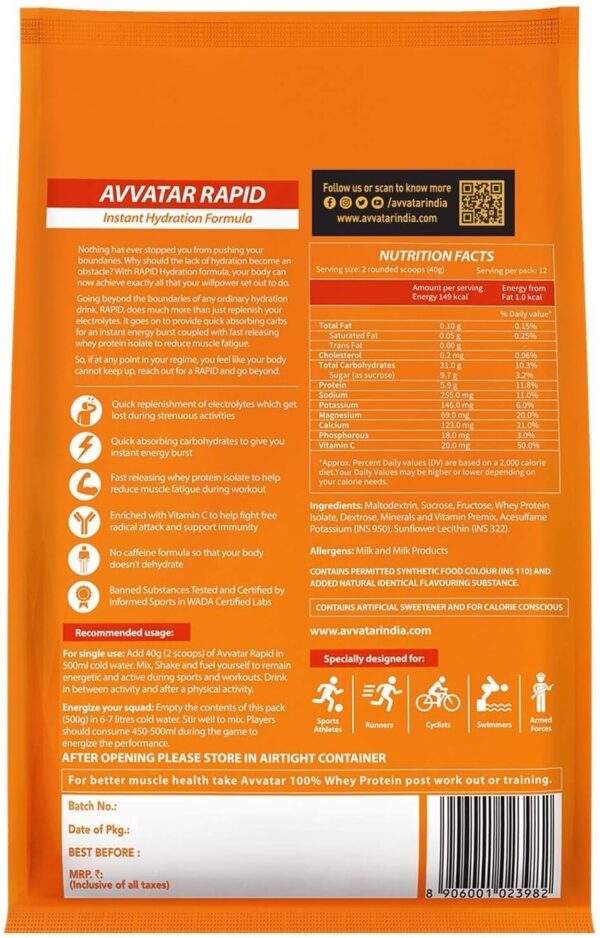 Avvatar Rapid Instant hydration Energy Drink - 500 Gm - Image 2