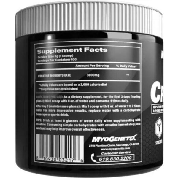 Myogenetix Creatine 300g, 100 Servings - Image 2
