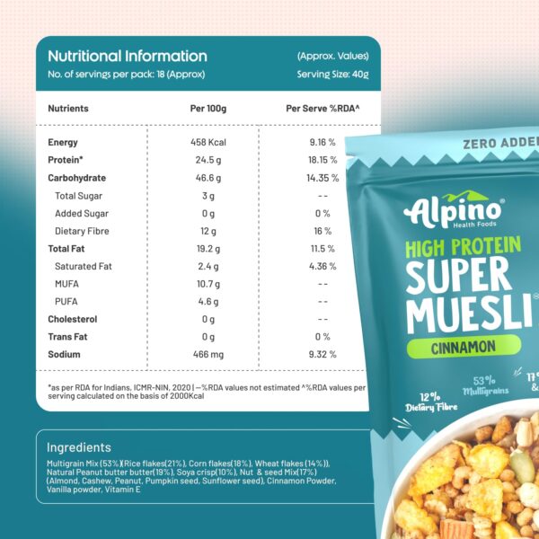 ALPINO 24% High Protein Super Muesli Cinnamon 750g - Image 4