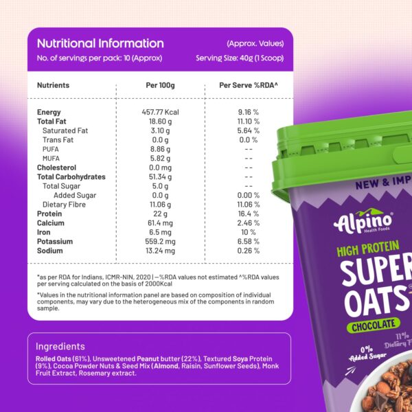 ALPINO 22% High Protein Super Oats Chocolate 2.5kg - Image 2